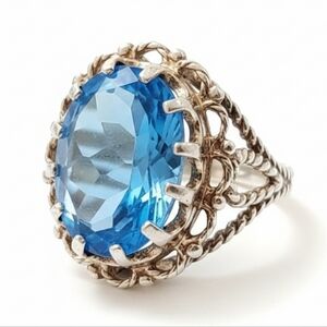 Vintage CID Clyde Duneier 925 Sterling Silver Blue Topaz Rope Cocktail Ring